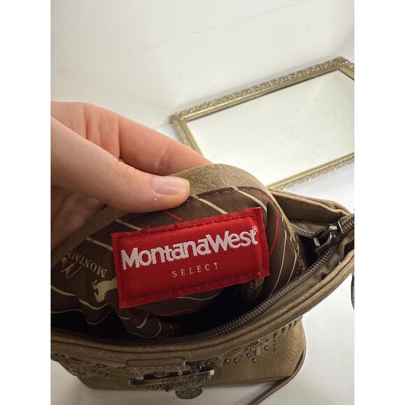 Montana West Tooled Studded Crossbody/Wristlet Bag buckle western boho cowboy - Picture 7 of 10